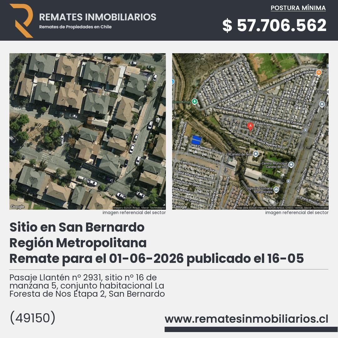 Imagen ficha Pasaje Llantén nº 2931, sitio nº 16 de manzana 5, conjunto habitacional La Foresta de Nos Etapa 2, San Bernardo