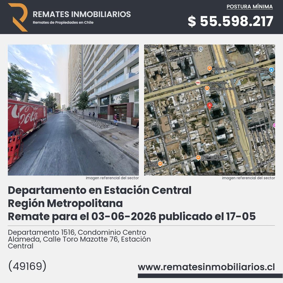 Imagen ficha Departamento 1516, Condominio Centro Alameda, Calle Toro Mazotte 76, Estación Central