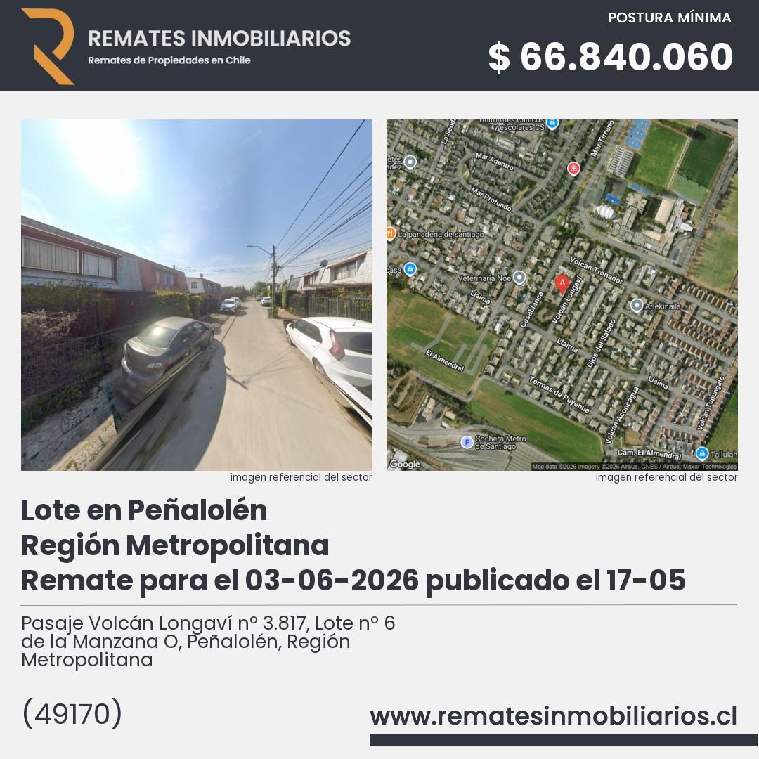 Imagen ficha Pasaje Volcán Longaví nº 3.817, Lote nº 6 de la Manzana O, Peñalolén, Región Metropolitana