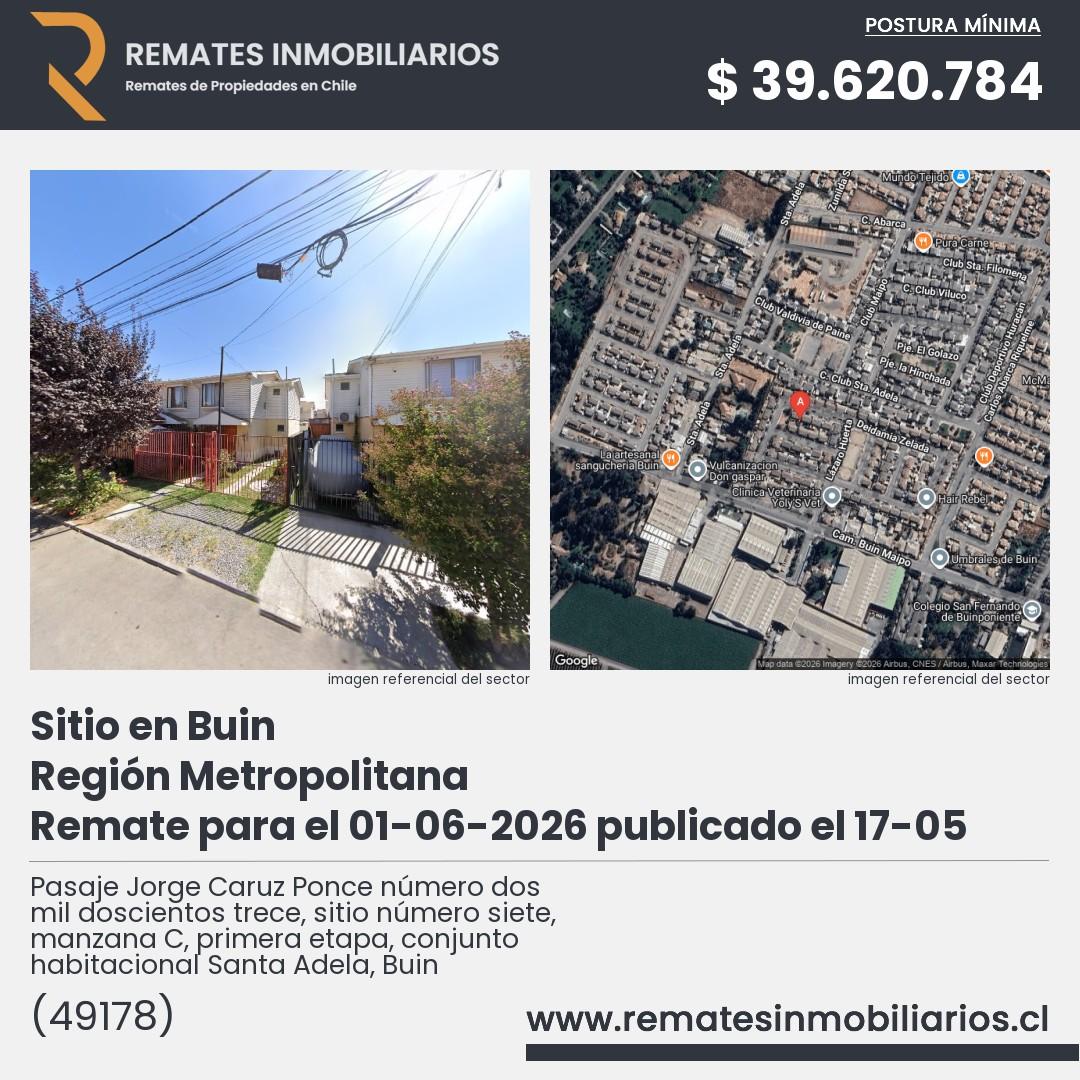 Imagen ficha Pasaje Jorge Caruz Ponce número dos mil doscientos trece, sitio número siete, manzana C, primera etapa, conjunto habitacional Santa Adela, Buin