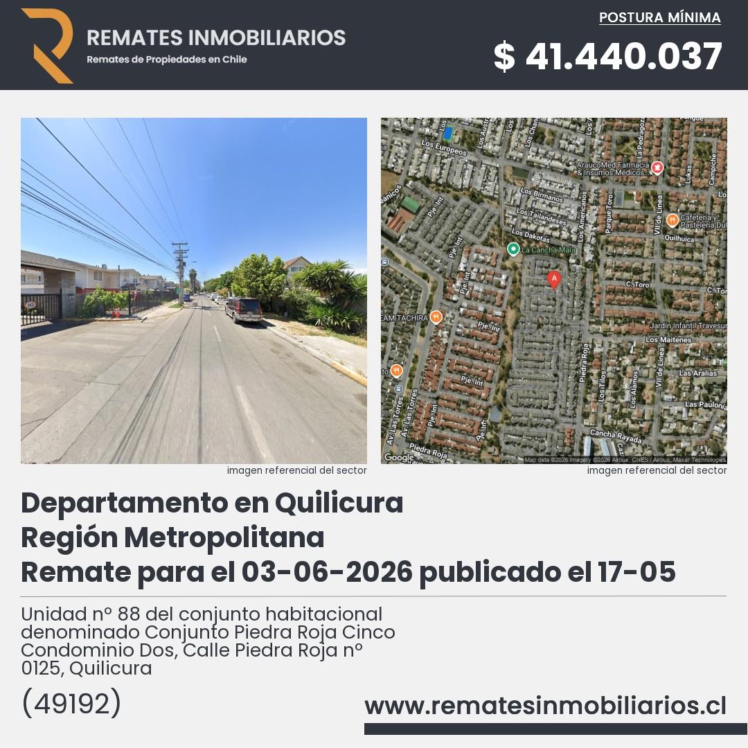 Imagen ficha Unidad nº 88 del conjunto habitacional denominado Conjunto Piedra Roja Cinco Condominio Dos, Calle Piedra Roja nº 0125, Quilicura