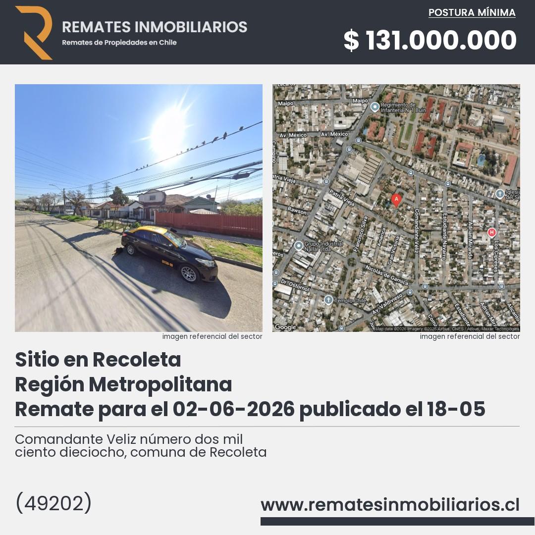 Imagen ficha Comandante Veliz número dos mil ciento dieciocho, comuna de Recoleta