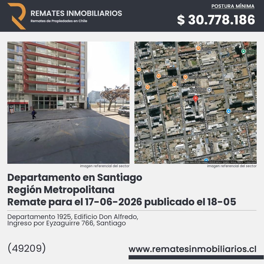 Imagen ficha Departamento 1925, Edificio Don Alfredo, Ingreso por Eyzaguirre 766, Santiago