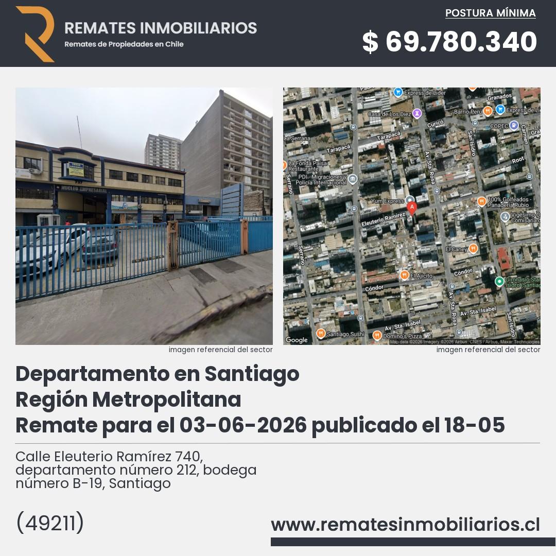Imagen ficha Calle Eleuterio Ramírez 740, departamento número 212, bodega número B-19, Santiago