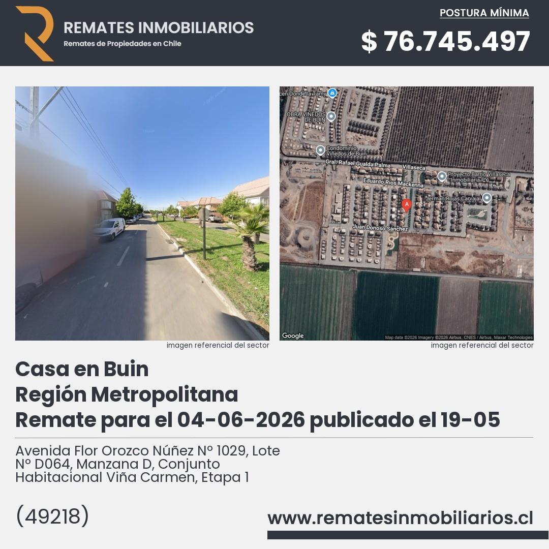 Imagen ficha Avenida Flor Orozco Núñez Nº 1029, Lote Nº D064, Manzana D, Conjunto Habitacional Viña Carmen, Etapa 1