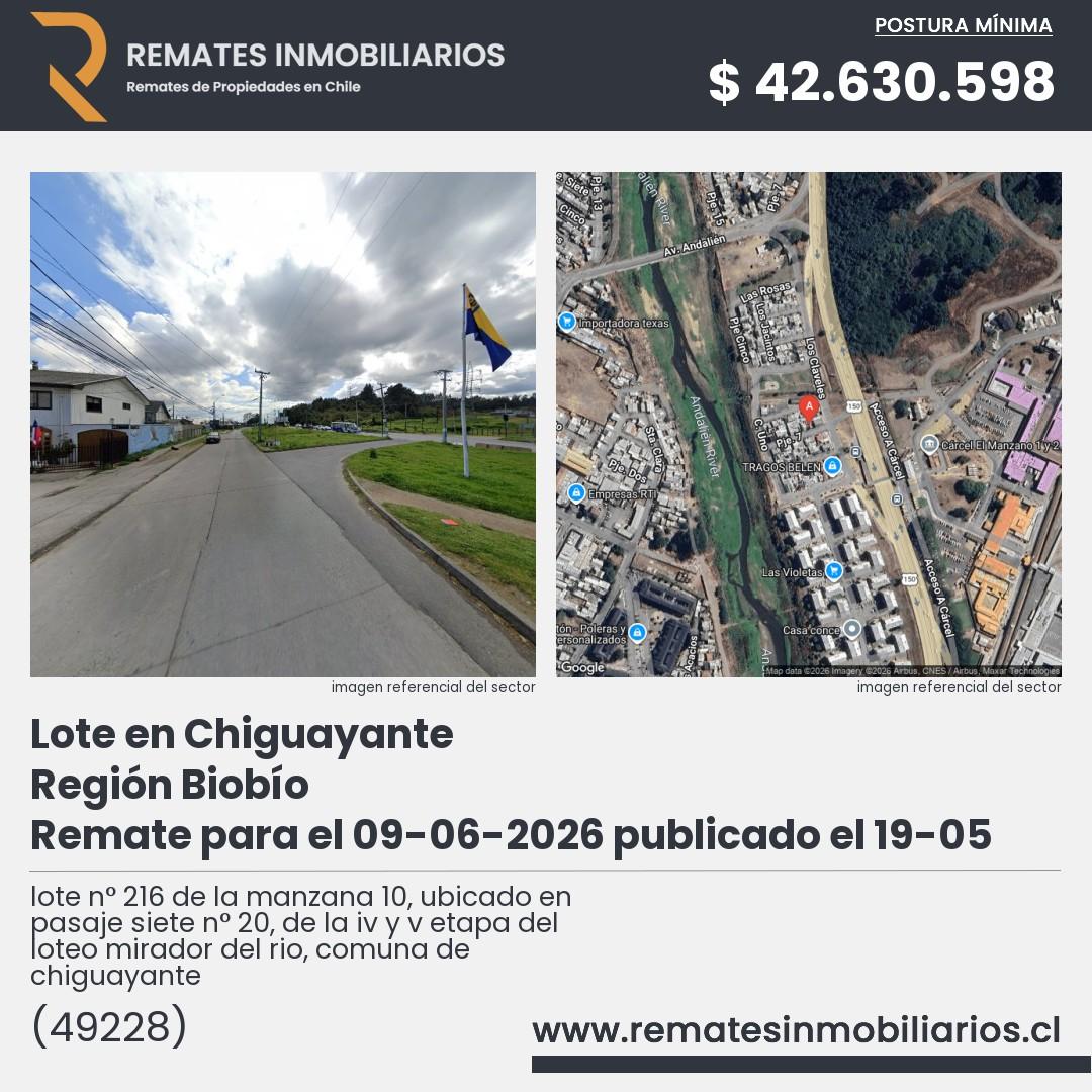 Imagen ficha lote n° 216 de la manzana 10, ubicado en pasaje siete n° 20, de la iv y v etapa del loteo mirador del rio, comuna de chiguayante