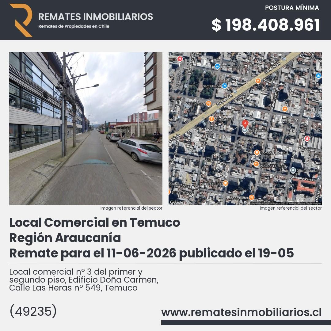 Imagen ficha Local comercial nº 3 del primer y segundo piso, Edificio Doña Carmen, Calle Las Heras nº 549, Temuco