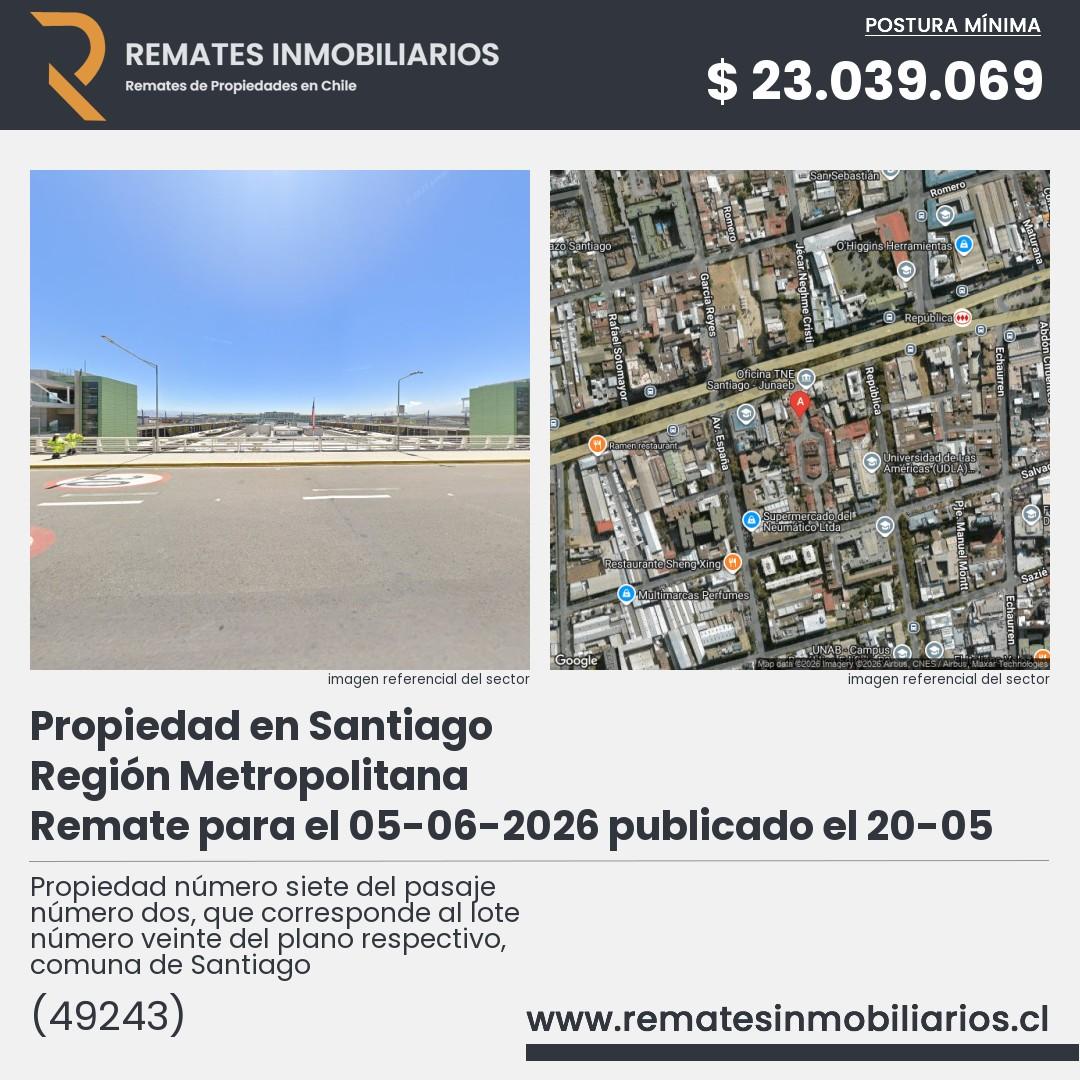 Imagen ficha Propiedad número siete del pasaje número dos, que corresponde al lote número veinte del plano respectivo, comuna de Santiago