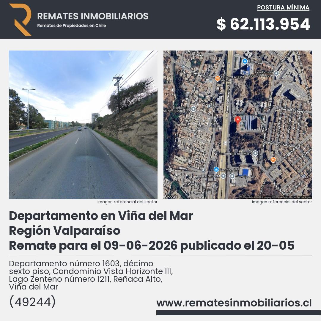 Imagen ficha Departamento número 1603, décimo sexto piso, Condominio Vista Horizonte III, Lago Zenteno número 1211, Reñaca Alto, Viña del Mar