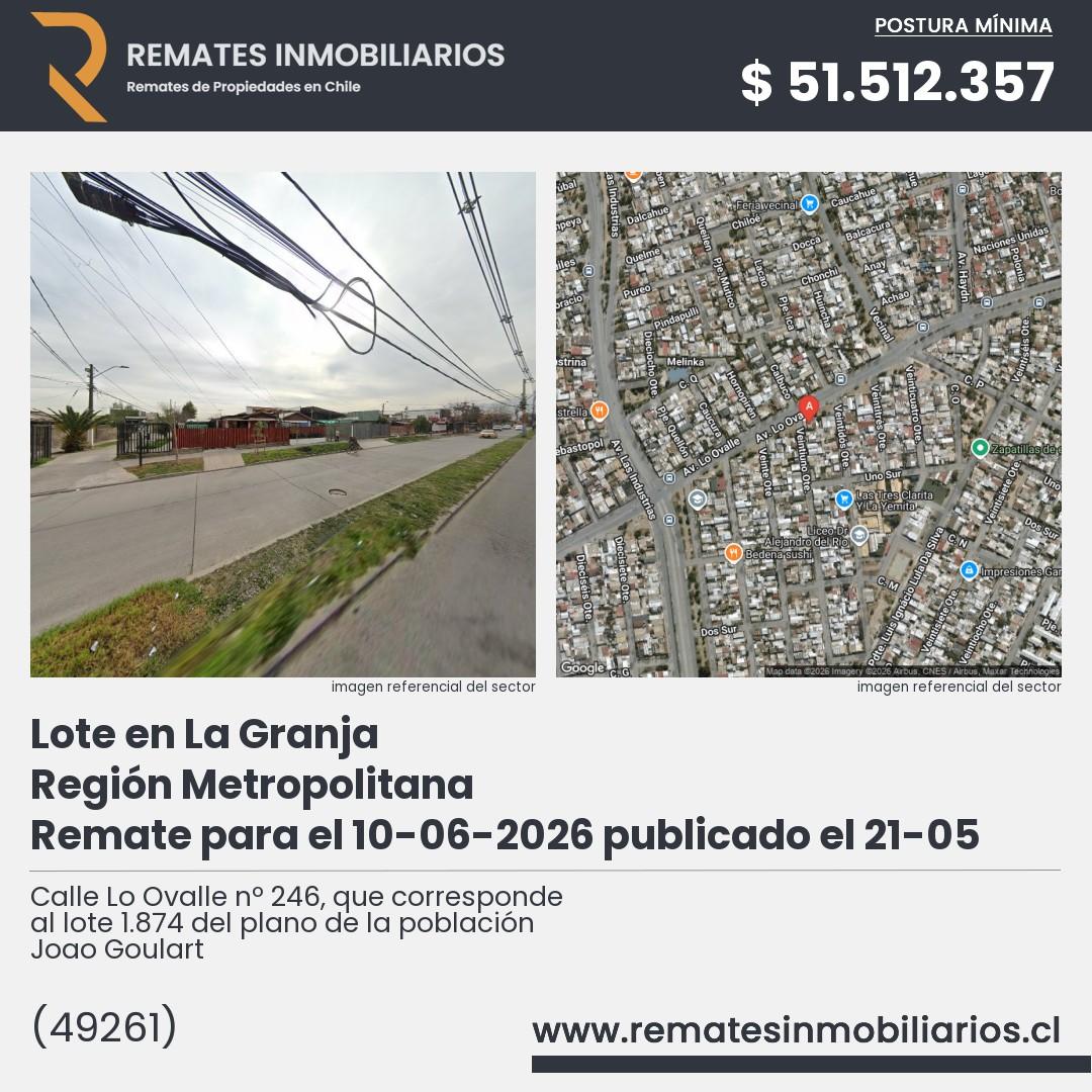 Imagen ficha Calle Lo Ovalle nº 246, que corresponde al lote 1.874 del plano de la población Joao Goulart