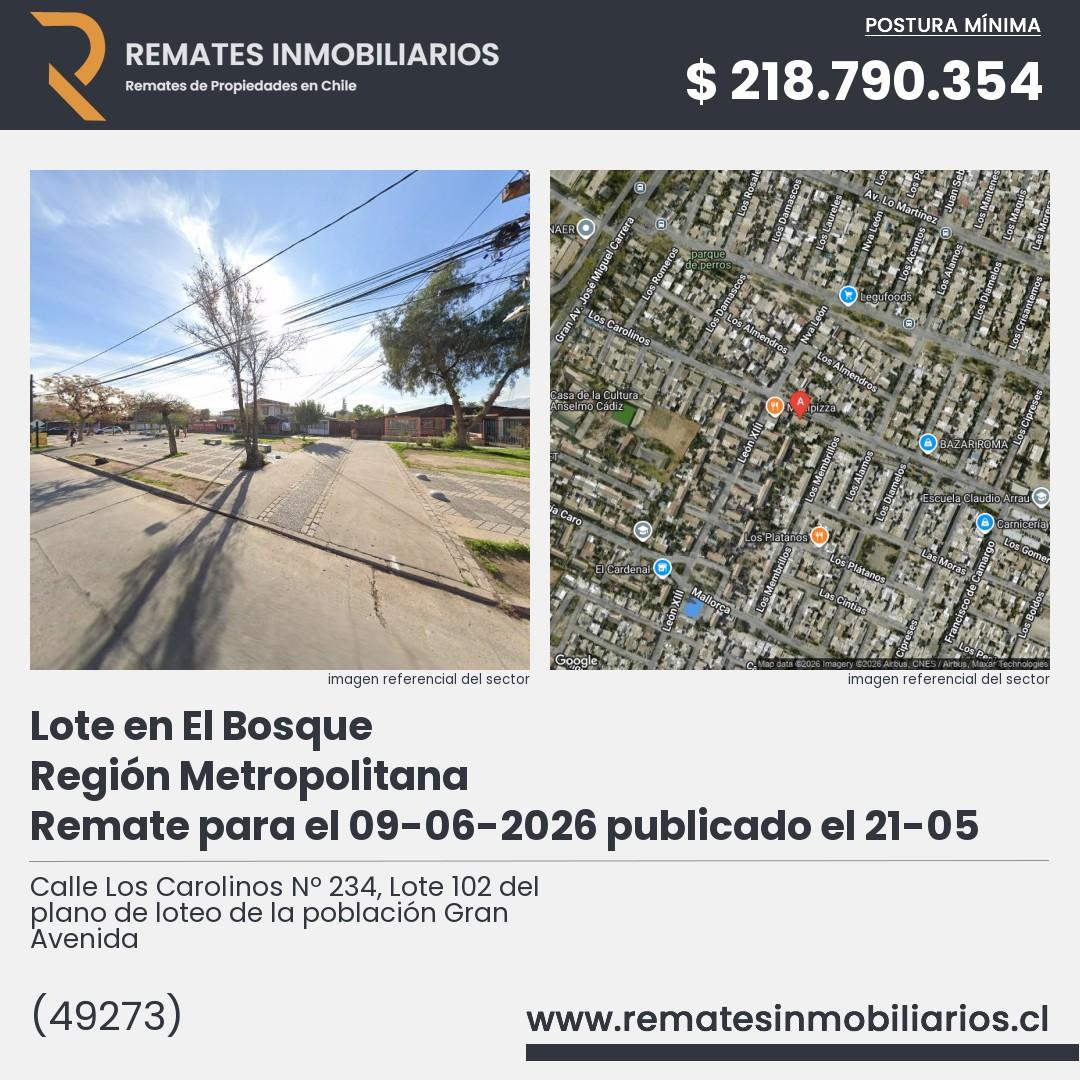 Imagen ficha Calle Los Carolinos Nº 234, Lote 102 del plano de loteo de la población Gran Avenida