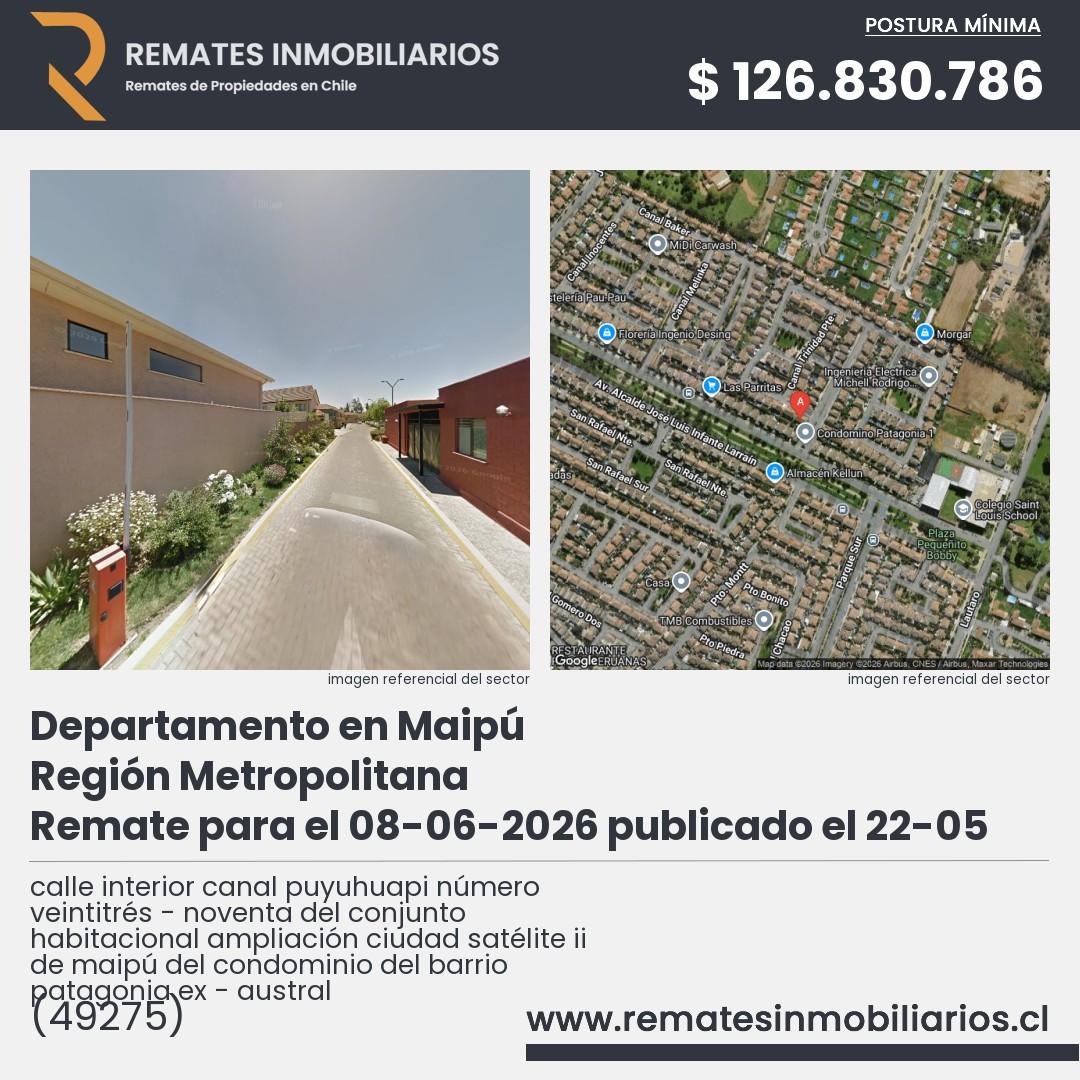 Imagen ficha calle interior canal puyuhuapi número veintitrés - noventa del conjunto habitacional ampliación ciudad satélite ii de maipú del condominio del barrio patagonia ex - austral