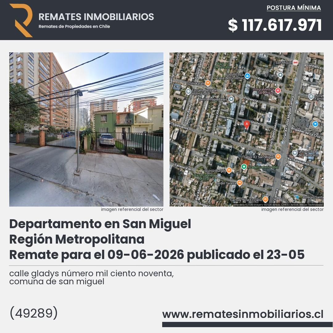 Imagen ficha calle gladys número mil ciento noventa, comuna de san miguel