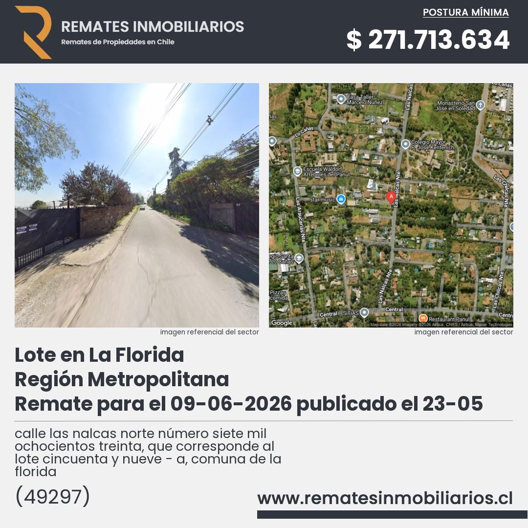 Imagen ficha calle las nalcas norte número siete mil ochocientos treinta, que corresponde al lote cincuenta y nueve - a, comuna de la florida
