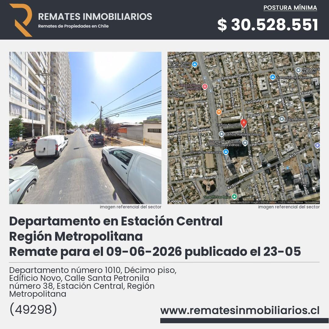 Imagen ficha Departamento número 1010, Décimo piso, Edificio Novo, Calle Santa Petronila número 38, Estación Central, Región Metropolitana