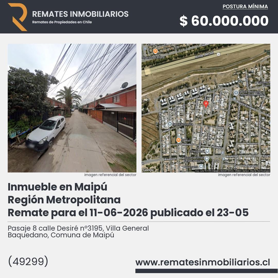 Imagen ficha Pasaje 8 calle Desiré nº3195, Villa General Baquedano, Comuna de Maipú