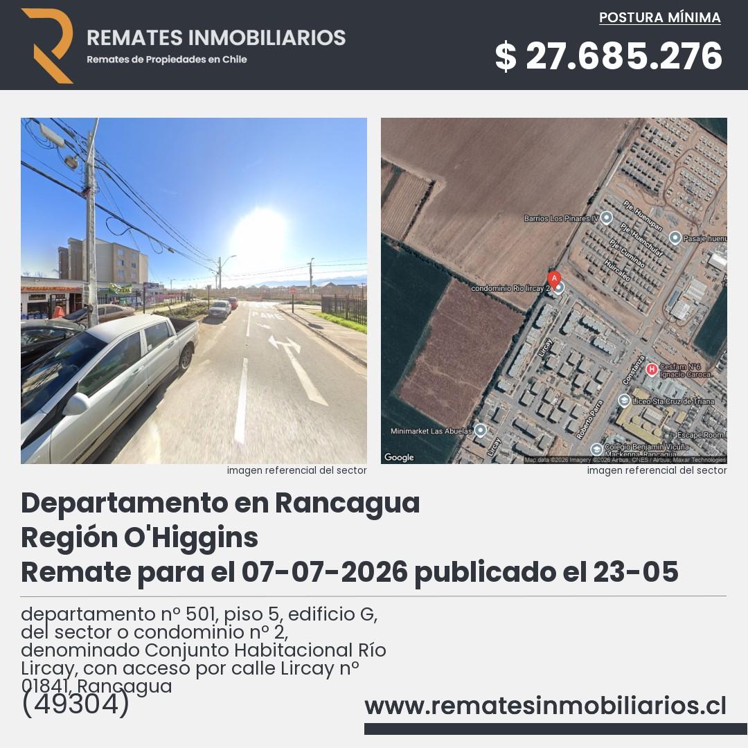 Imagen ficha departamento nº 501, piso 5, edificio G, del sector o condominio nº 2, denominado Conjunto Habitacional Río Lircay, con acceso por calle Lircay nº 01841, Rancagua