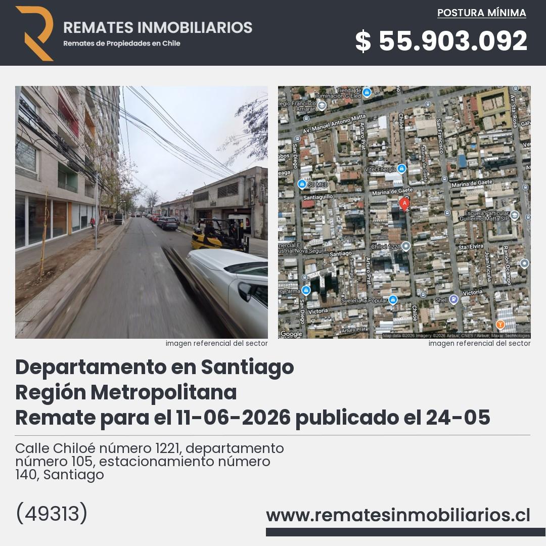 Imagen ficha Calle Chiloé número 1221, departamento número 105, estacionamiento número 140, Santiago