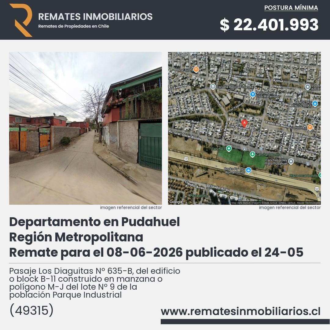 Imagen ficha Pasaje Los Diaguitas Nº 635-B, del edificio o block B-11 construido en manzana o polígono M-J del lote Nº 9 de la población Parque Industrial