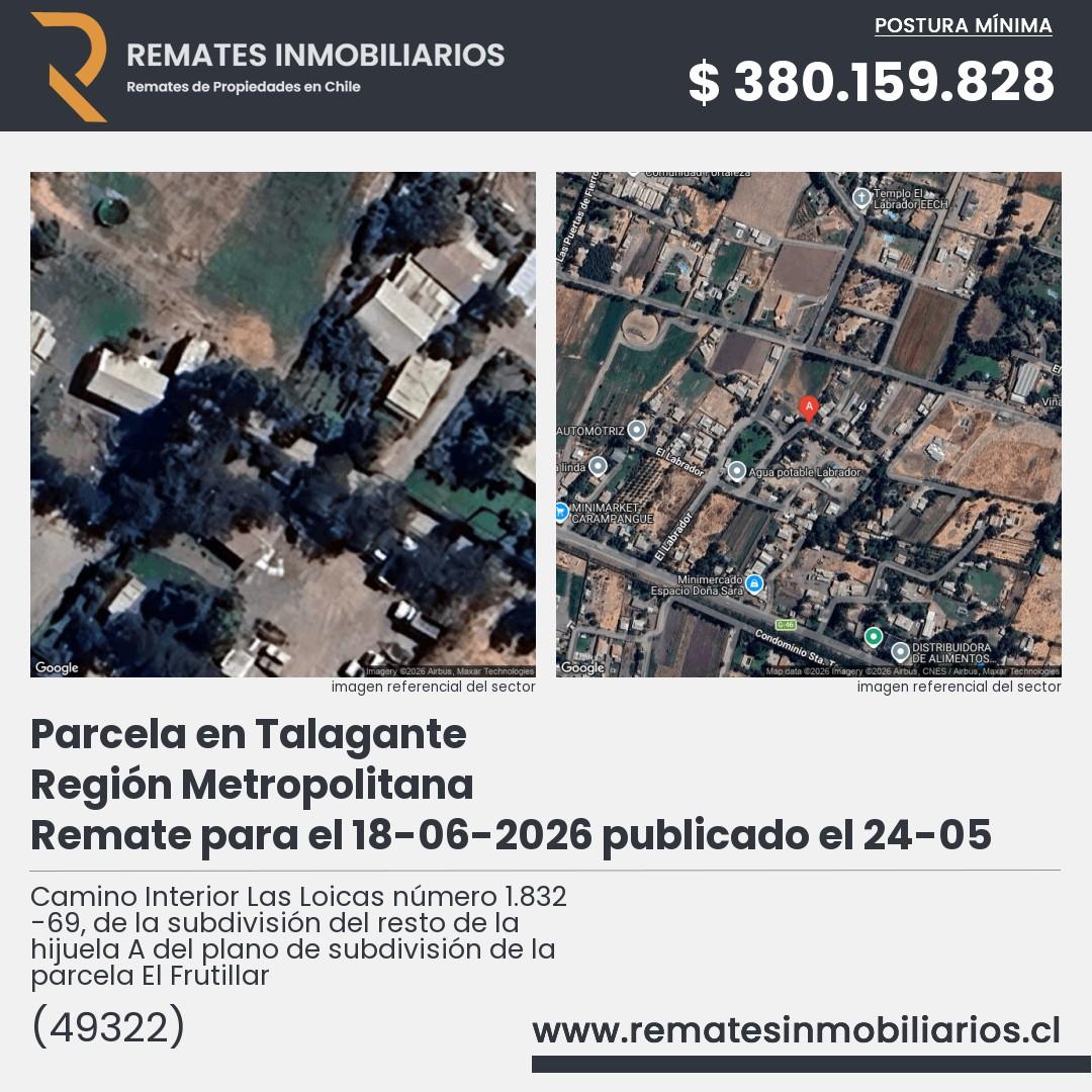 Imagen ficha Camino Interior Las Loicas número 1.832 -69, de la subdivisión del resto de la hijuela A del plano de subdivisión de la parcela El Frutillar