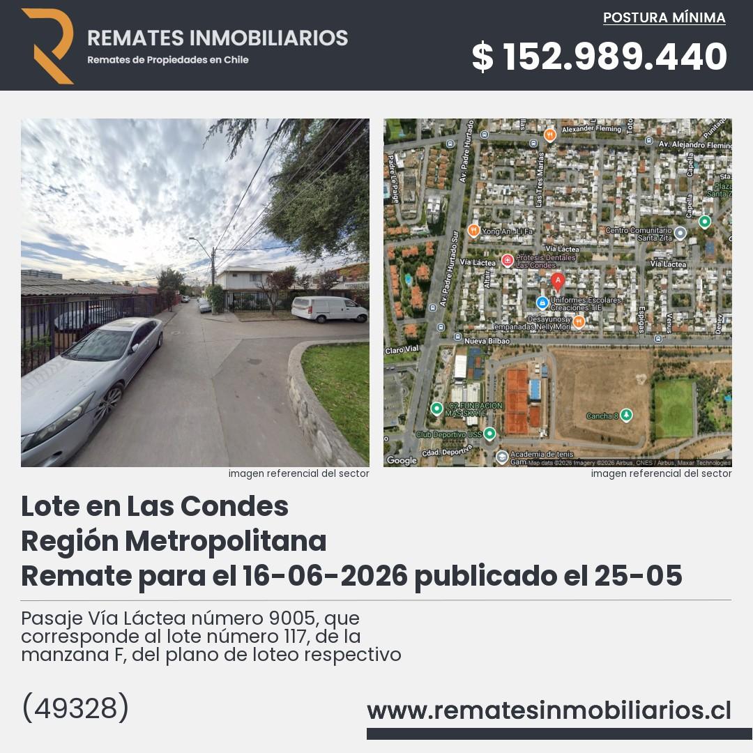 Imagen ficha Pasaje Vía Láctea número 9005, que corresponde al lote número 117, de la manzana F, del plano de loteo respectivo