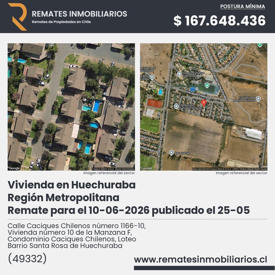 Imagen ficha Calle Caciques Chilenos número 1166-10, Vivienda número 10 de la Manzana F, Condominio Caciques Chilenos, Loteo Barrio Santa Rosa de Huechuraba