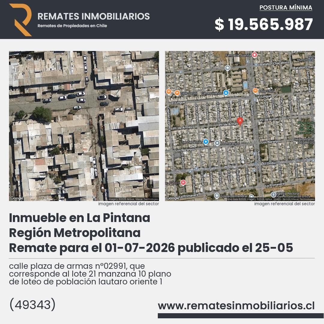 Imagen ficha calle plaza de armas n°02991, que corresponde al lote 21 manzana 10 plano de loteo de población lautaro oriente 1