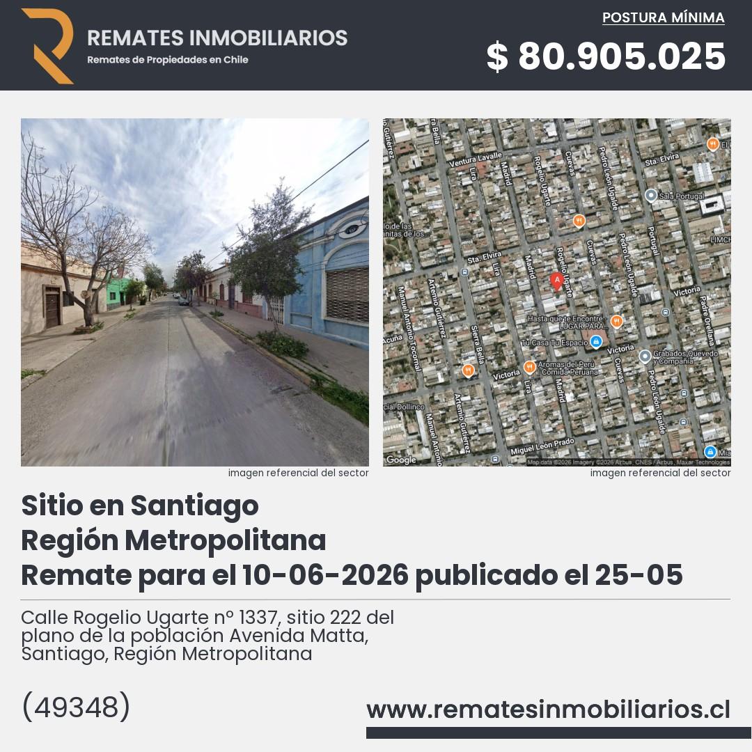 Imagen ficha Calle Rogelio Ugarte nº 1337, sitio 222 del plano de la población Avenida Matta, Santiago, Región Metropolitana