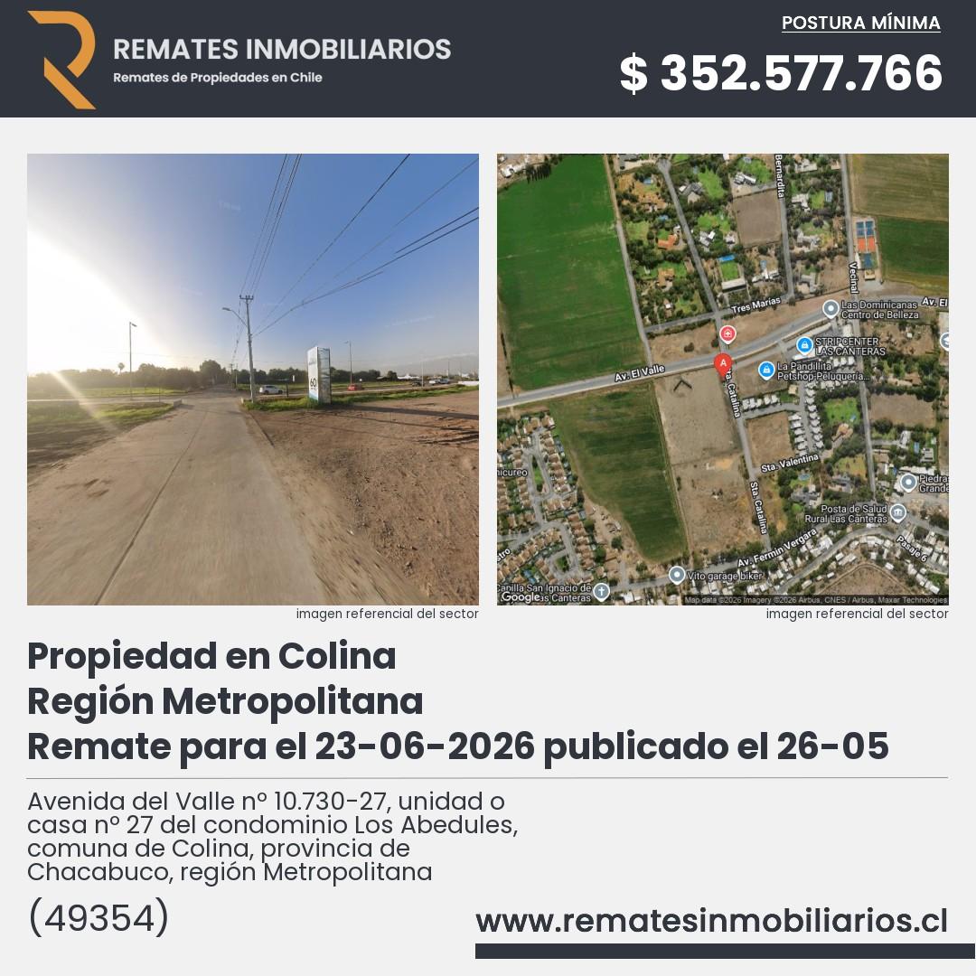 Imagen ficha Avenida del Valle nº 10.730-27, unidad o casa nº 27 del condominio Los Abedules, comuna de Colina, provincia de Chacabuco, región Metropolitana