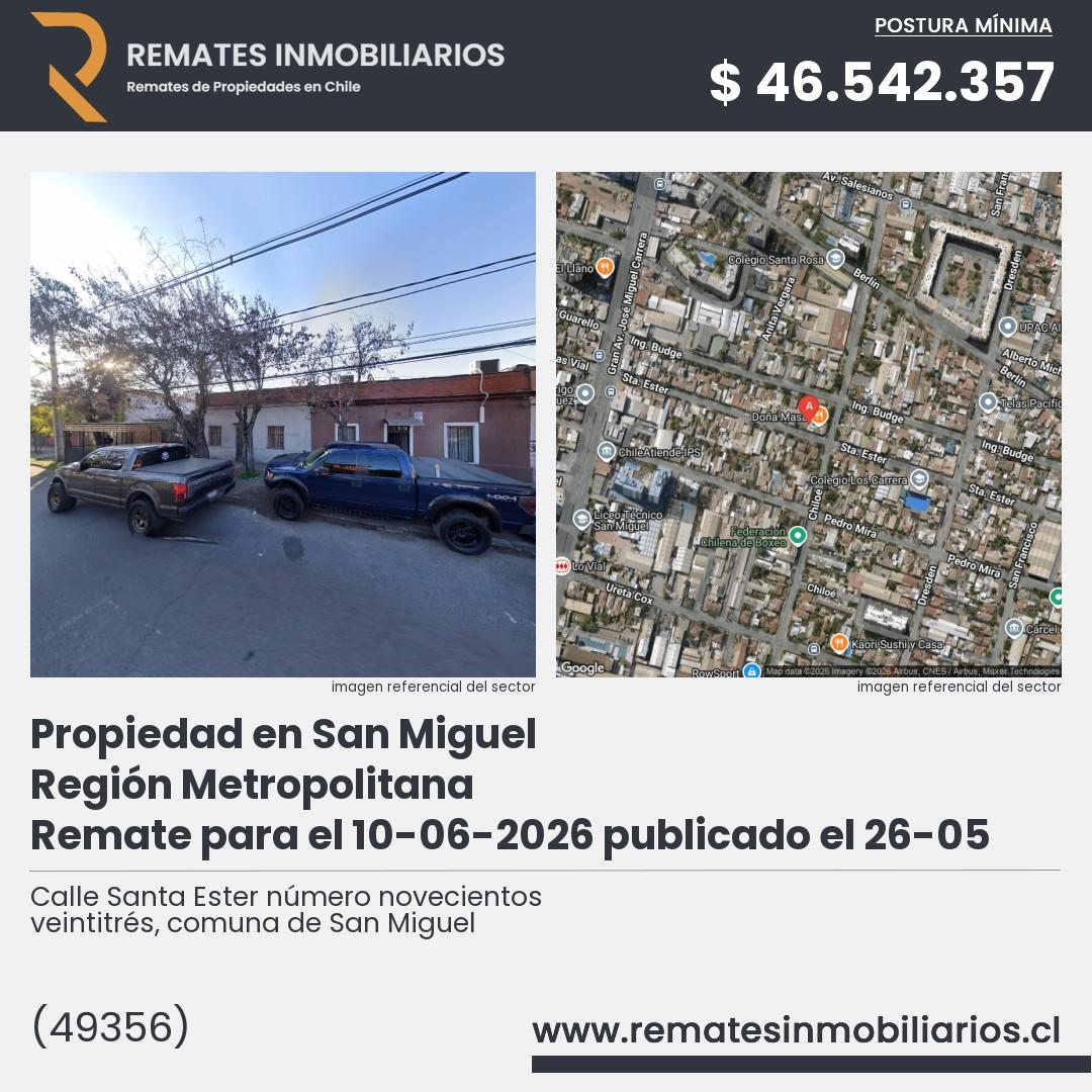 Imagen ficha Calle Santa Ester número novecientos veintitrés, comuna de San Miguel