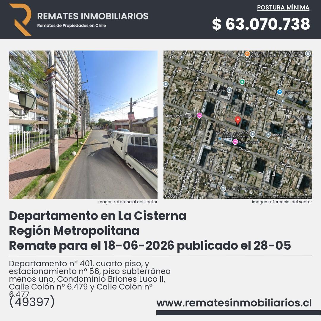 Imagen ficha Departamento n° 401, cuarto piso, y estacionamiento n° 56, piso subterráneo menos uno, Condominio Briones Luco II, Calle Colón n° 6.479 y Calle Colón n° 6.477