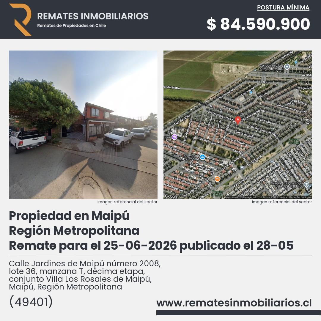 Imagen ficha Calle Jardines de Maipú número 2008, lote 36, manzana T, décima etapa, conjunto Villa Los Rosales de Maipú, Maipú, Región Metropolitana