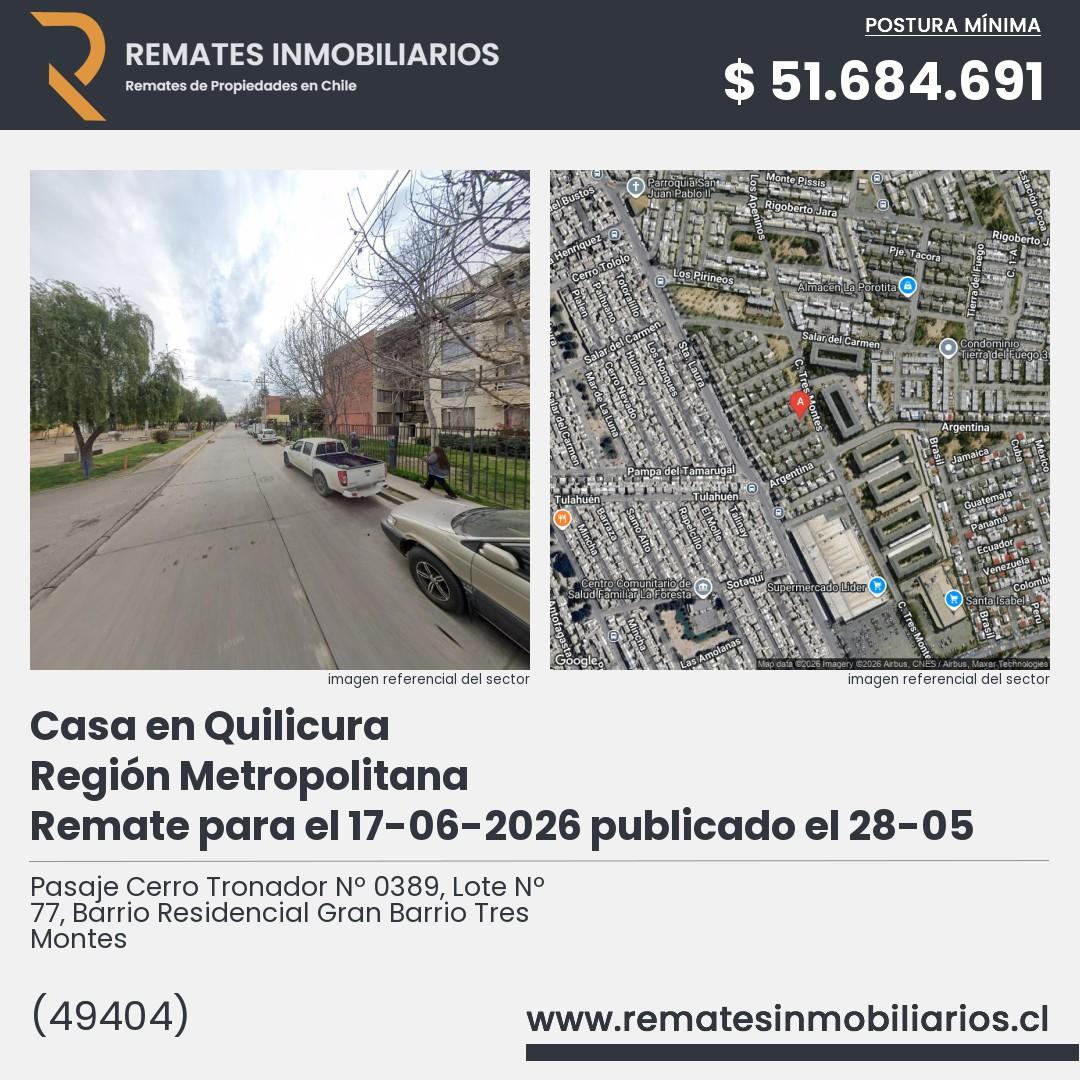Imagen ficha Pasaje Cerro Tronador Nº 0389, Lote Nº 77, Barrio Residencial Gran Barrio Tres Montes