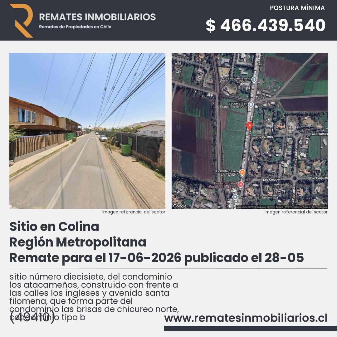 Imagen ficha sitio número diecisiete, del condominio los atacameños, construido con frente a las calles los ingleses y avenida santa filomena, que forma parte del condominio las brisas de chicureo norte, condominio tipo b