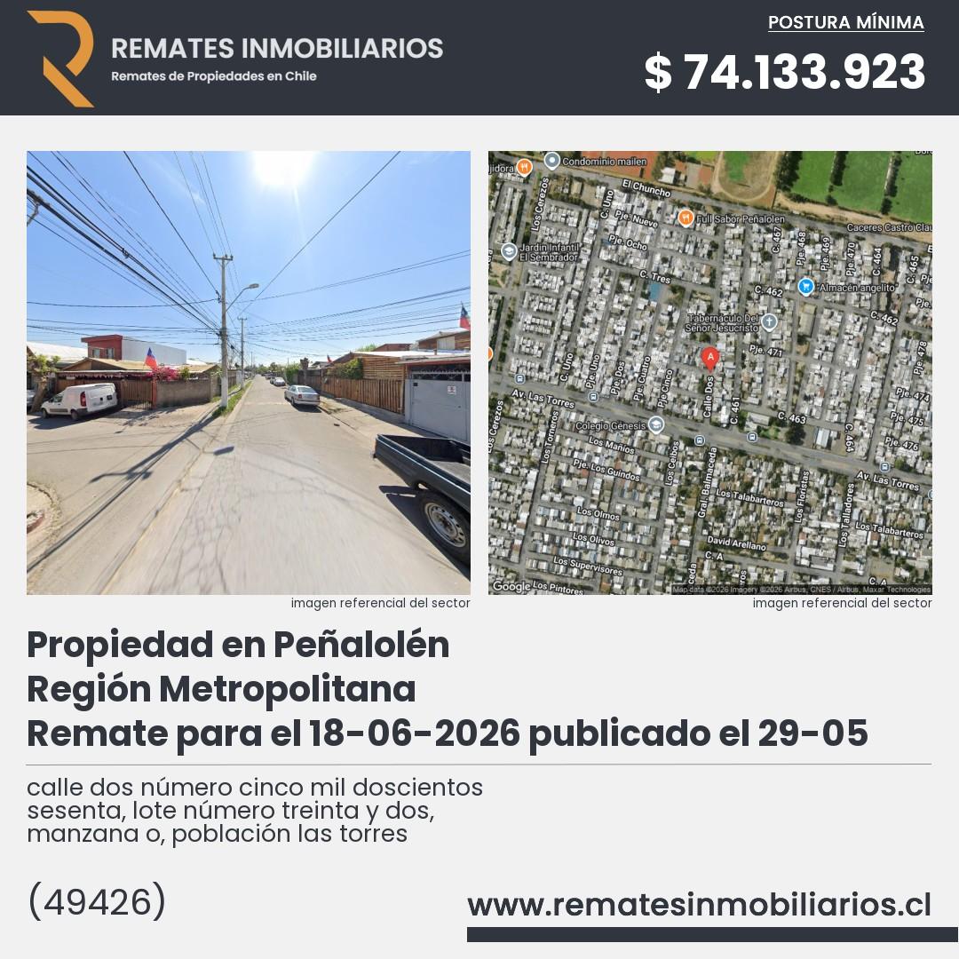 Imagen ficha calle dos número cinco mil doscientos sesenta, lote número treinta y dos, manzana o, población las torres