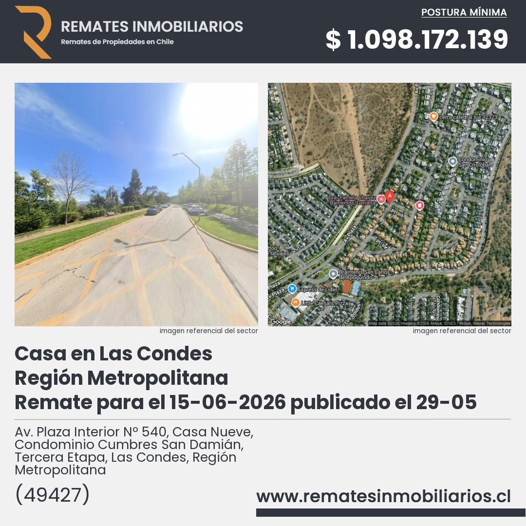 Imagen ficha Av. Plaza Interior Nº 540, Casa Nueve, Condominio Cumbres San Damián, Tercera Etapa, Las Condes, Región Metropolitana