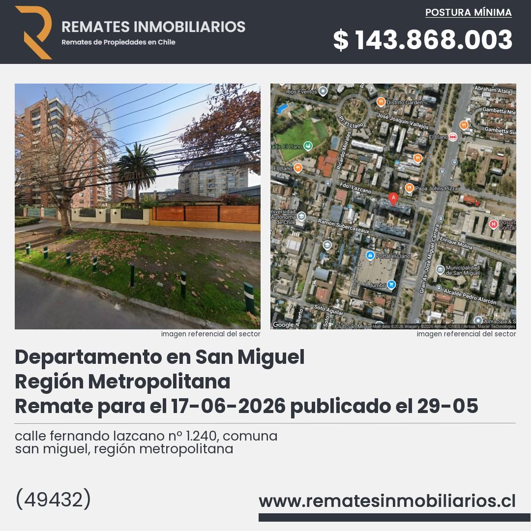 Imagen ficha calle fernando lazcano nº 1.240, comuna san miguel, región metropolitana