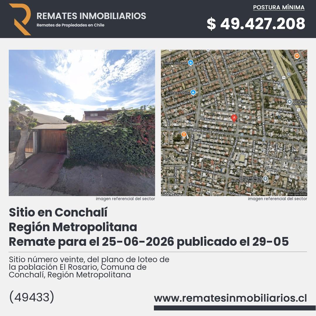 Imagen ficha Sitio número veinte, del plano de loteo de la población El Rosario, Comuna de Conchalí, Región Metropolitana