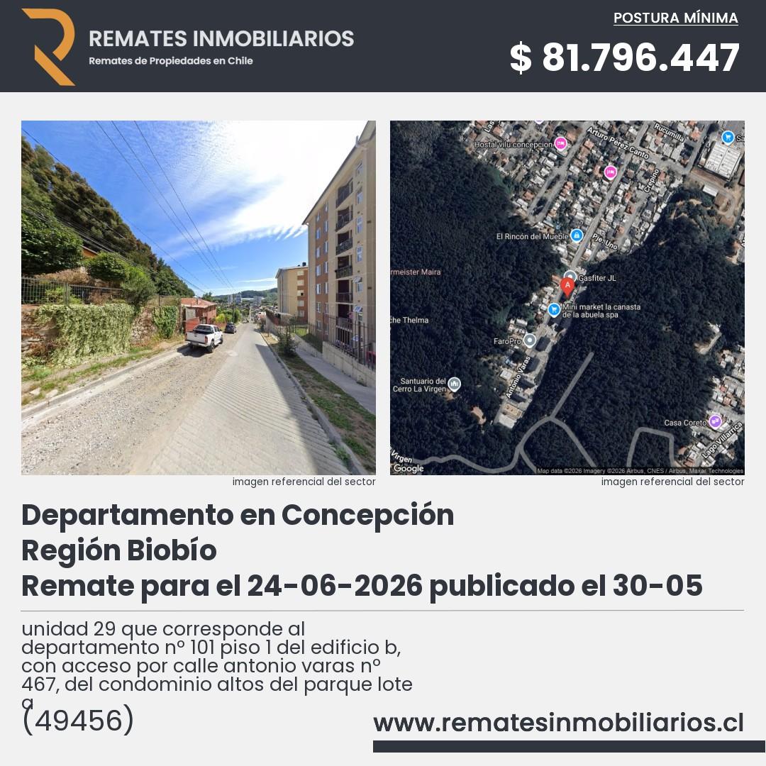 Imagen ficha unidad 29 que corresponde al departamento nº 101 piso 1 del edificio b, con acceso por calle antonio varas nº 467, del condominio altos del parque lote a