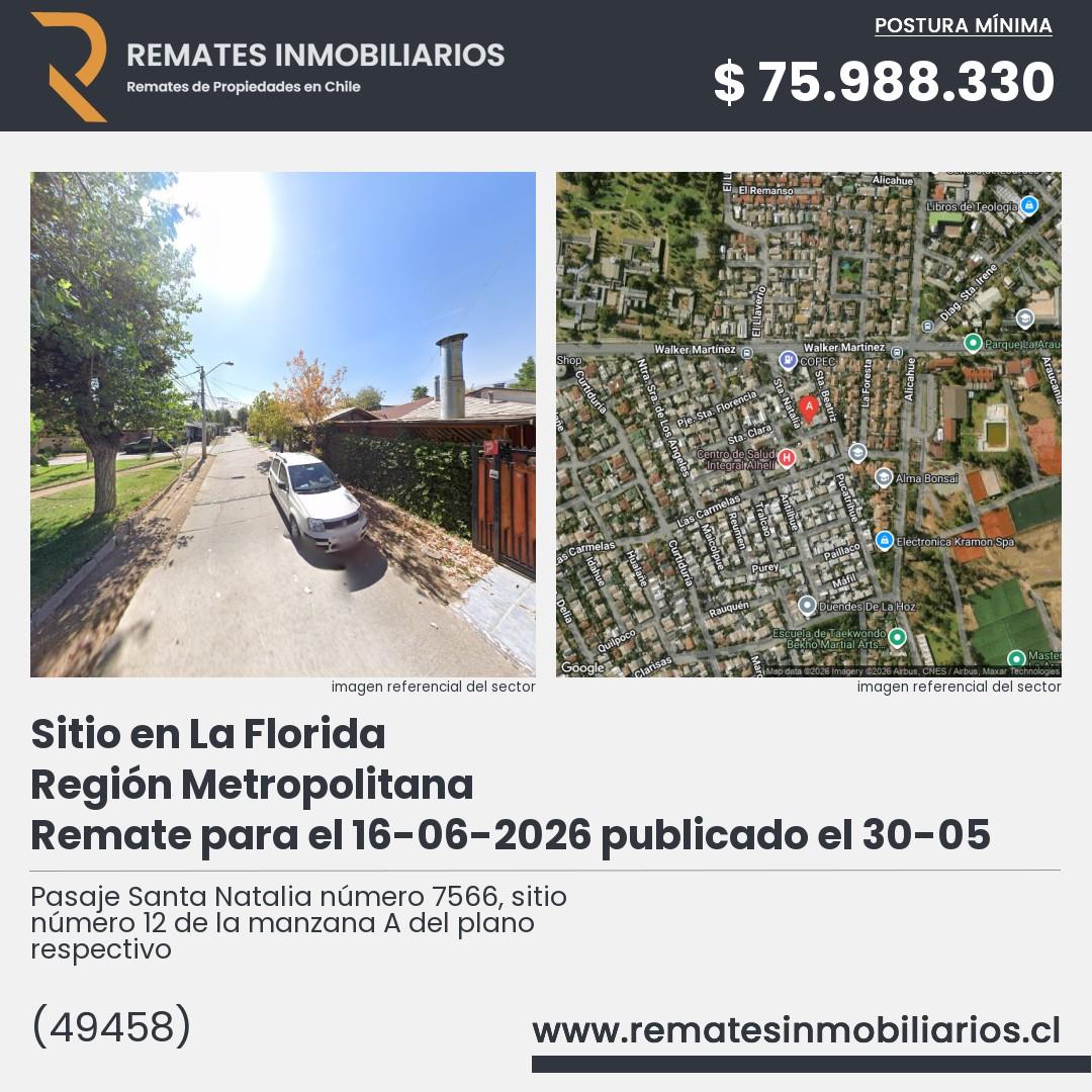 Imagen ficha Pasaje Santa Natalia número 7566, sitio número 12 de la manzana A del plano respectivo