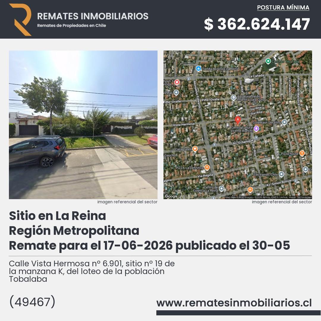 Imagen ficha Calle Vista Hermosa nº 6.901, sitio nº 19 de la manzana K, del loteo de la población Tobalaba