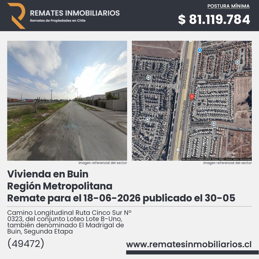 Imagen ficha Camino Longitudinal Ruta Cinco Sur Nº 0323, del conjunto Loteo Lote B-Uno, también denominado El Madrigal de Buin, Segunda Etapa