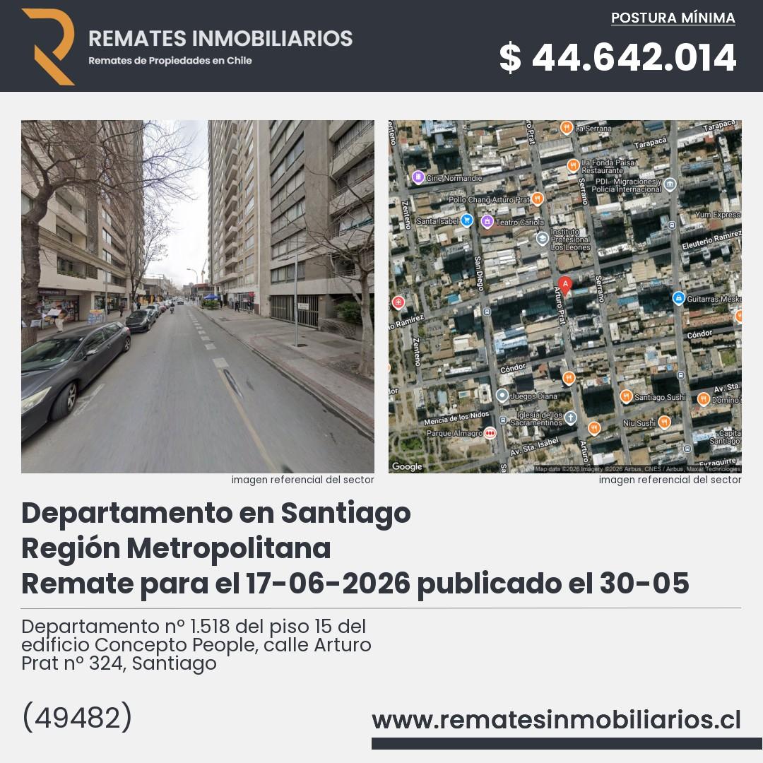 Imagen ficha Departamento nº 1.518 del piso 15 del edificio Concepto People, calle Arturo Prat nº 324, Santiago