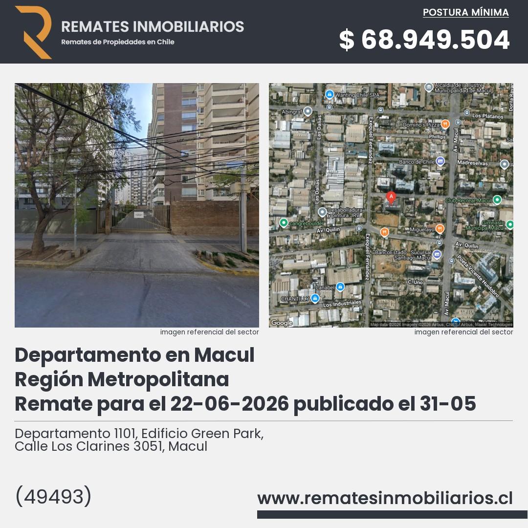 Imagen ficha Departamento 1101, Edificio Green Park, Calle Los Clarines 3051, Macul