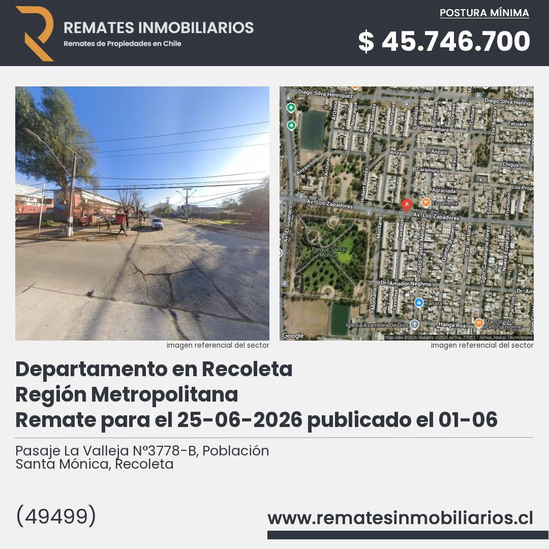 Imagen ficha Pasaje La Valleja N°3778-B, Población Santa Mónica, Recoleta