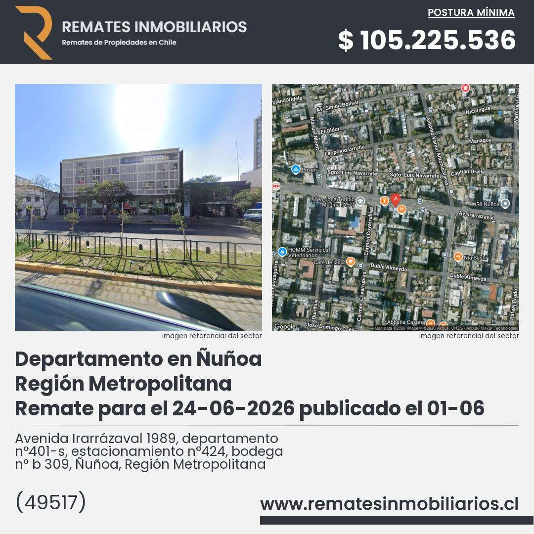 Imagen ficha Avenida Irarrázaval 1989, departamento n°401-s, estacionamiento n°424, bodega n° b 309, Ñuñoa, Región Metropolitana