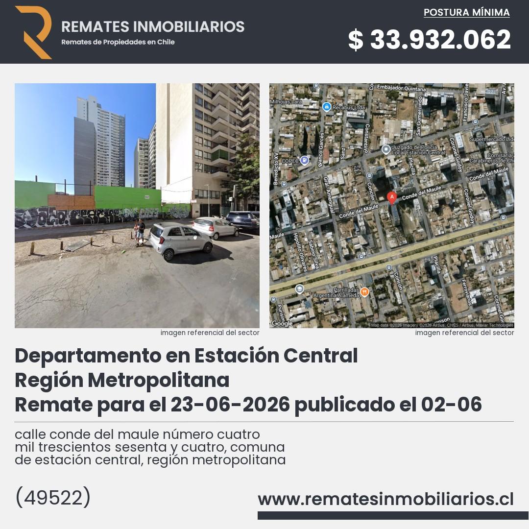 Imagen ficha calle conde del maule número cuatro mil trescientos sesenta y cuatro, comuna de estación central, región metropolitana