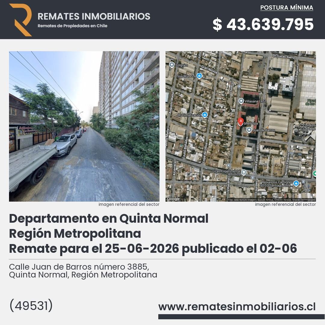 Imagen ficha Calle Juan de Barros número 3885, Quinta Normal, Región Metropolitana