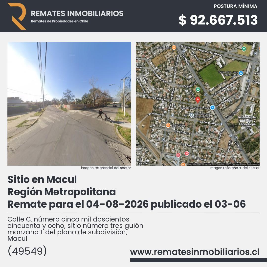 Imagen ficha Calle C. número cinco mil doscientos cincuenta y ocho, sitio número tres guión manzana L del plano de subdivisión, Macul