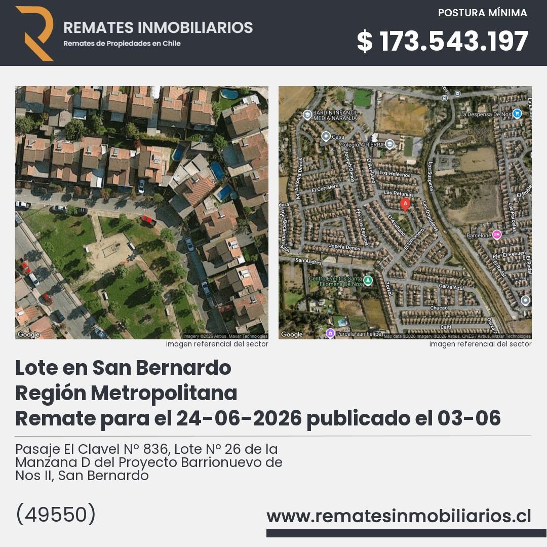 Imagen ficha Pasaje El Clavel Nº 836, Lote Nº 26 de la Manzana D del Proyecto Barrionuevo de Nos II, San Bernardo